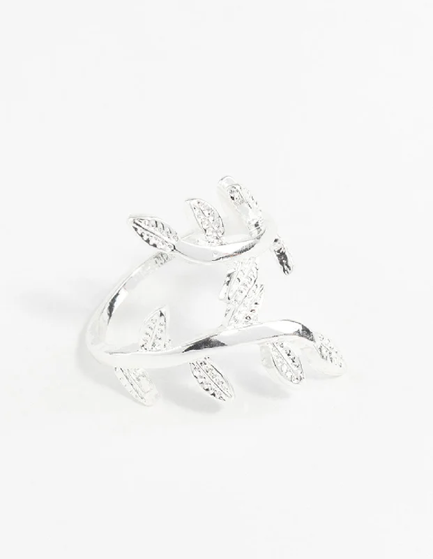 Minimalist Fashion Rings in Stainless Steel with a Single Solitaire CrystalSilver Leaf Double Band Ring Minimalist Fashion Rings in Stainless Steel with a Single Solitaire CrystalSilver Leaf Double Band Ring