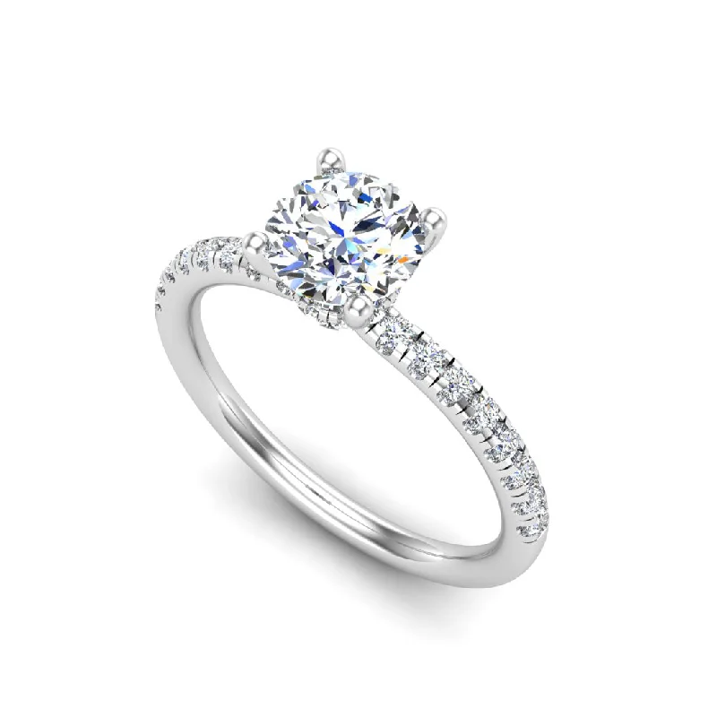 Emerald - cut diamond engagement ring set in a modern titanium bandCharlotte Hidden Halo with Pave Band Emerald - cut diamond engagement ring set in a modern titanium bandCharlotte Hidden Halo with Pave Band
