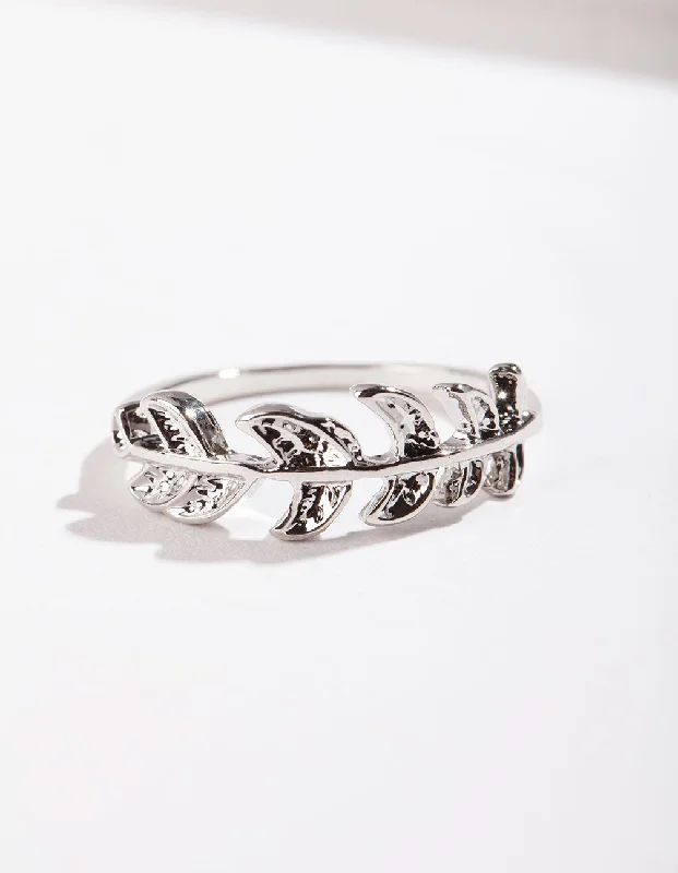 Textured Fashion Rings in Pewter with Hammered and Embossed SurfacesSilver Leaf Band Ring Textured Fashion Rings in Pewter with Hammered and Embossed SurfacesSilver Leaf Band Ring