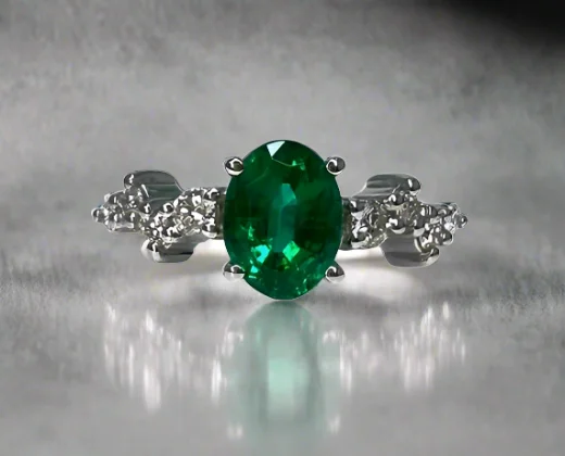Gracie 1.31 Carats Oval Cut Emerald Gemstone Ring in 18K White Gold By Mike Nekta NYC