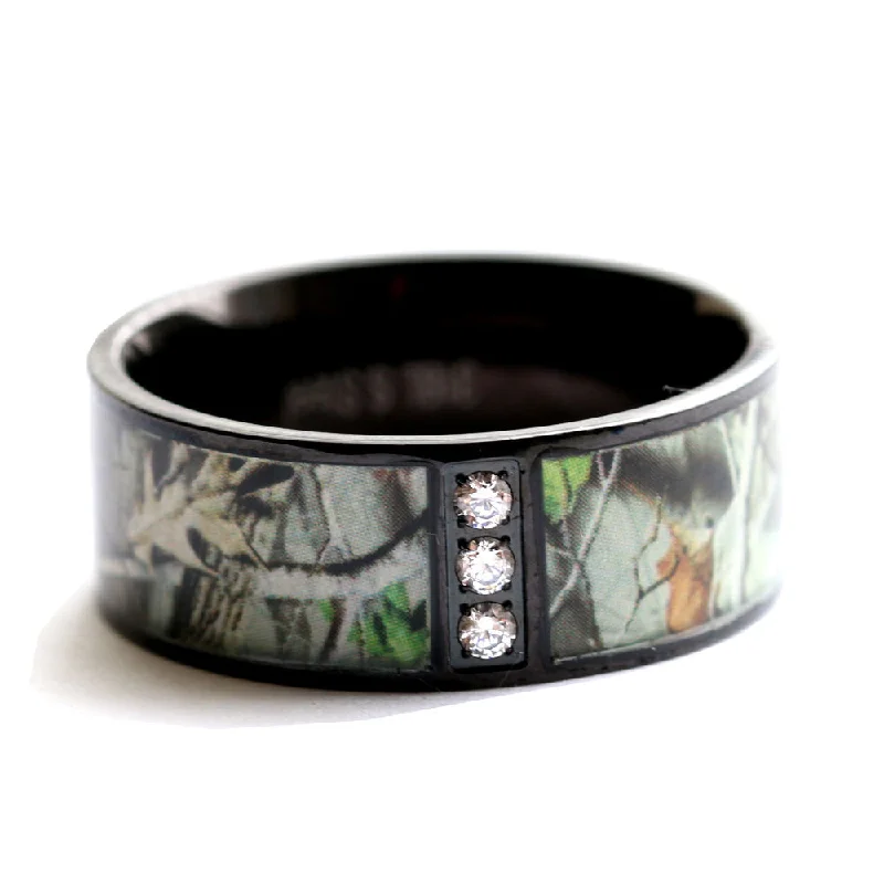Men's leather - wrapped rings for a rustic charmStainless Steel Black Camo Ring Hunting Camouflage Wedding Band Men's leather - wrapped rings for a rustic charmStainless Steel Black Camo Ring Hunting Camouflage Wedding Band
