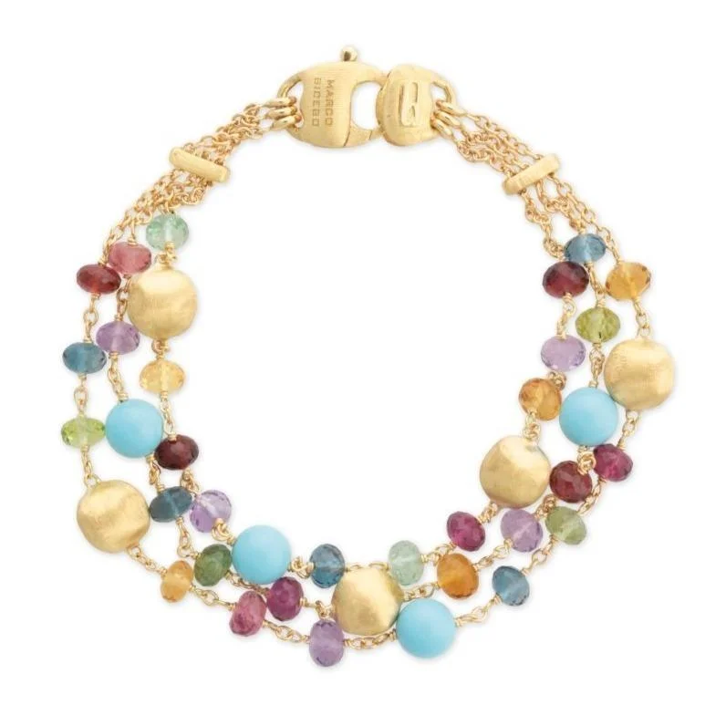 Marco Bicego Africa 18ct Yellow Gold Turquoise Mixed Gemstone Triple Strand Bracelet