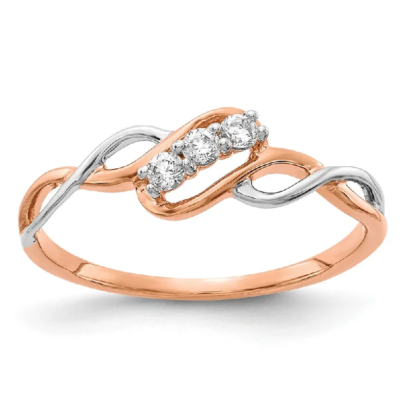 14k Two-tone Gold Two-tone 3-stone Diamond Polished Twist Ring