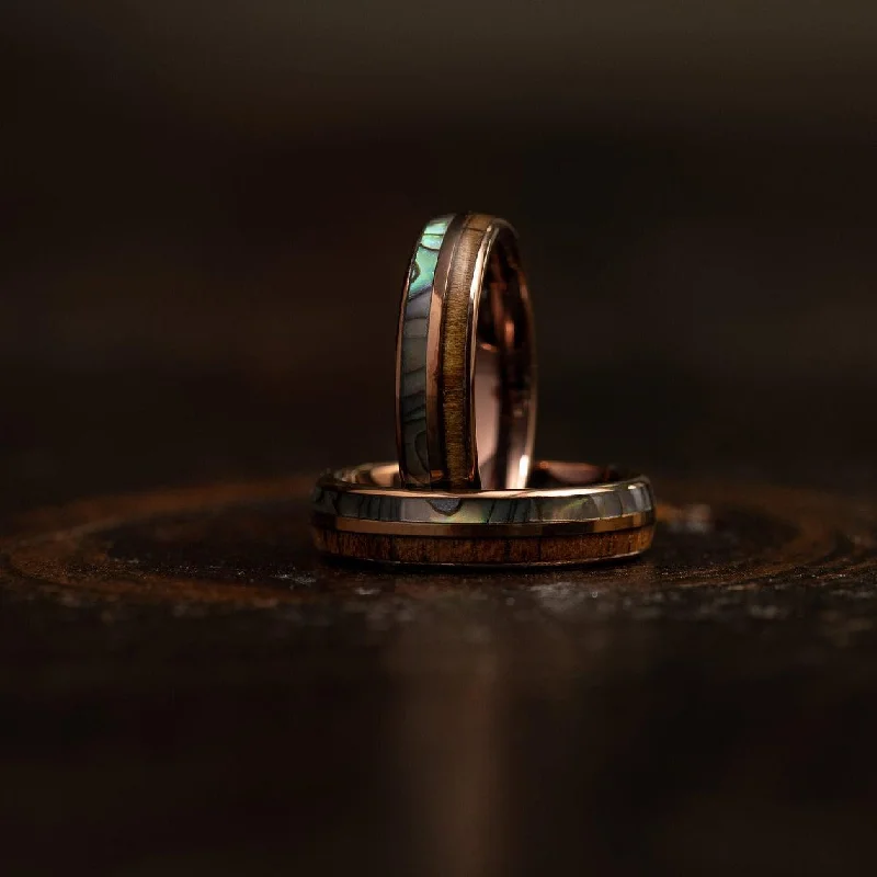 Women's Rings with Birthstones for a Personalized Touch"Dionysis" Womens Tungsten Carbide Ring- Smoked Rose Gold X Abalone- 5mm Women's Rings with Birthstones for a Personalized Touch"Dionysis" Womens Tungsten Carbide Ring- Smoked Rose Gold X Abalone- 5mm