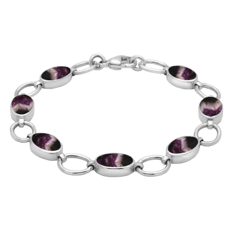 Sterling Silver Blue John Seven Oval Stone Bracelet