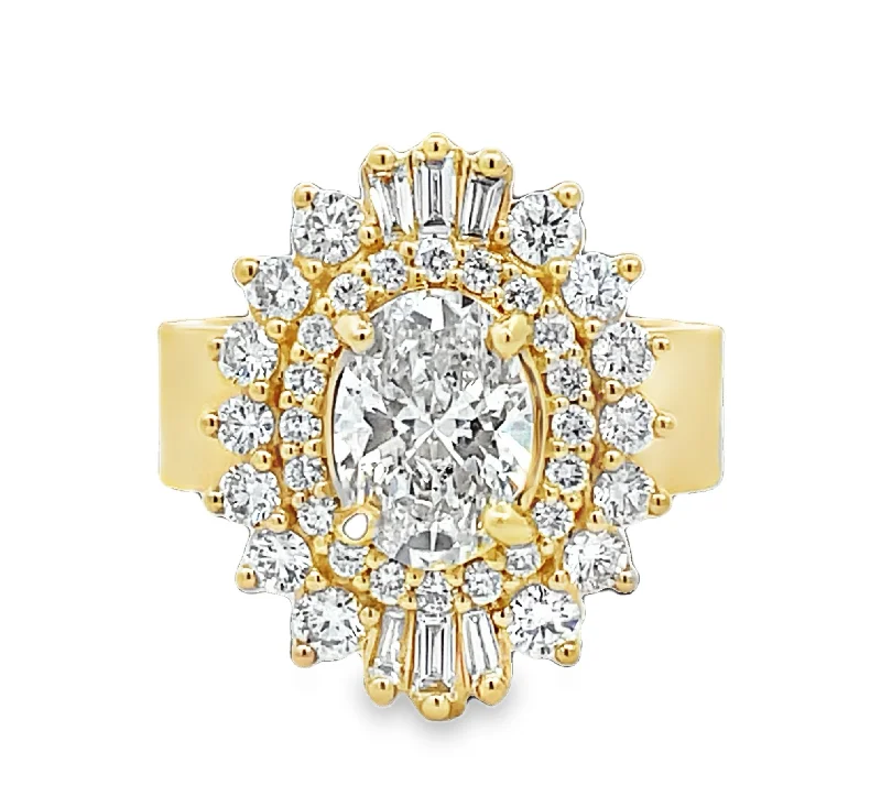 Oval - cut sapphire and diamond engagement ring in 18K white goldLAB GROWN OVAL, ROUND, & BAGUETTE DIAMONDS 2.66ctw BALLERINA HALO RING Oval - cut sapphire and diamond engagement ring in 18K white goldLAB GROWN OVAL, ROUND, & BAGUETTE DIAMONDS 2.66ctw BALLERINA HALO RING