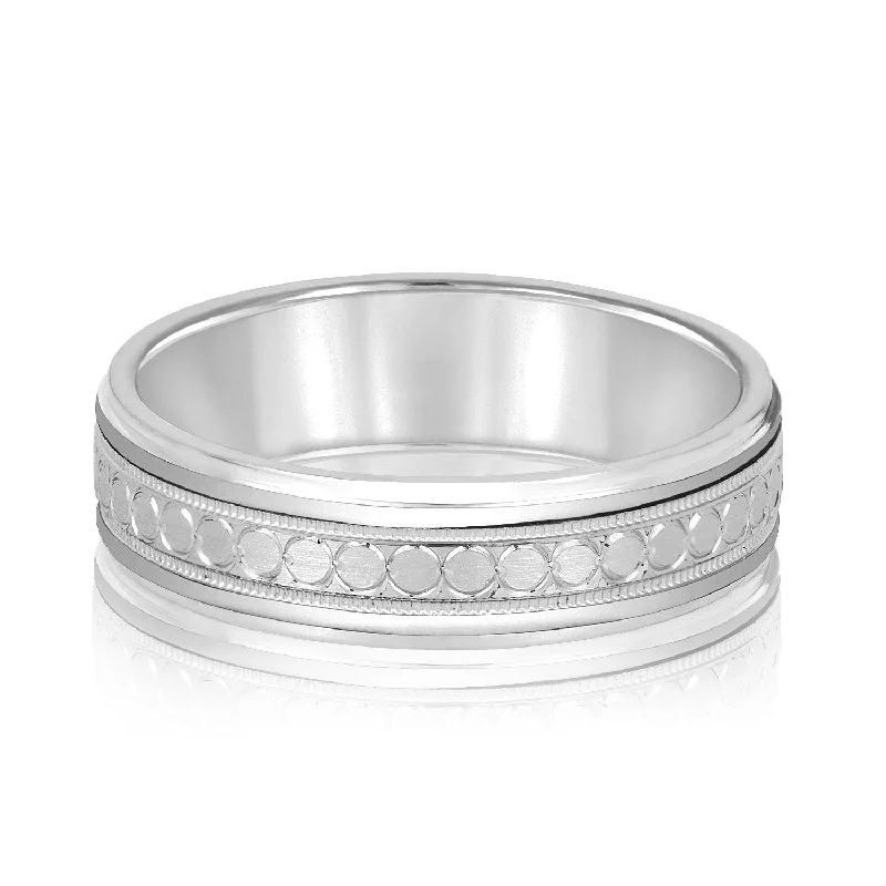 Men's emerald - encrusted rings for a rich green toneMen's Stamped Design Milgrain Band Men's emerald - encrusted rings for a rich green toneMen's Stamped Design Milgrain Band