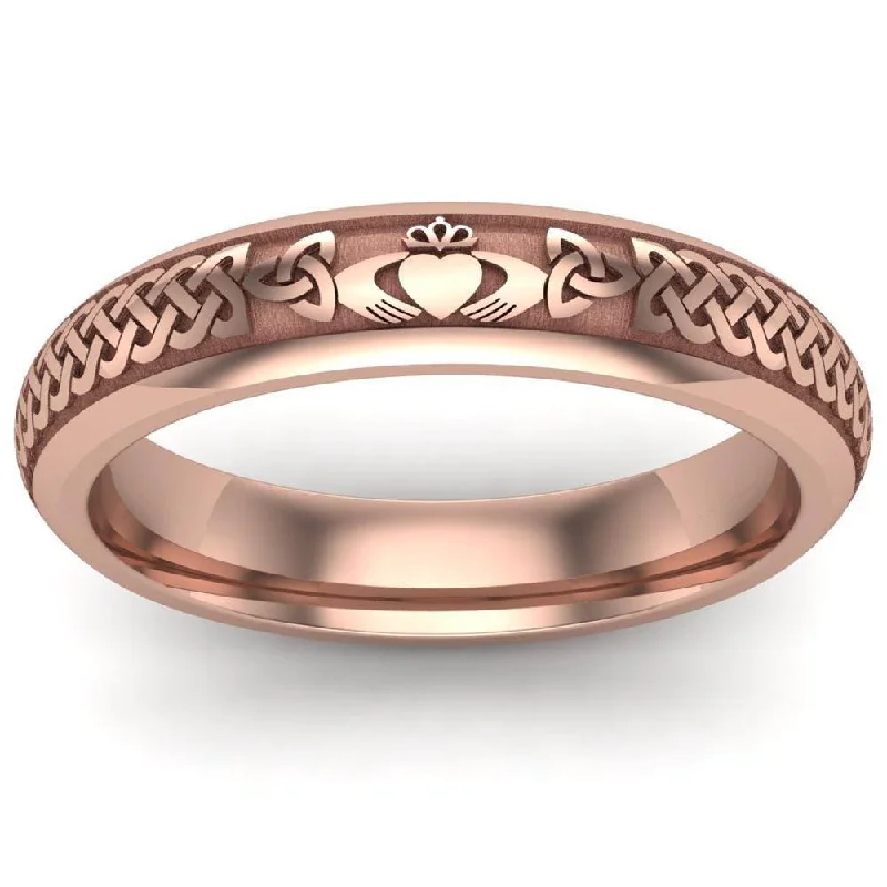 Men's polished brass rings with a warm glowCladdagh Wedding Ring UCL1-14R4M - 14K Rose Gold Men's polished brass rings with a warm glowCladdagh Wedding Ring UCL1-14R4M - 14K Rose Gold