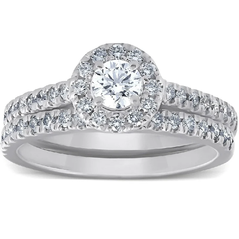 1Ct Halo Round Lab Grown Diamond Engagement Matching Wedding Ring Set White Gold 1Ct Halo Round Lab Grown Diamond Engagement Matching Wedding Ring Set White Gold