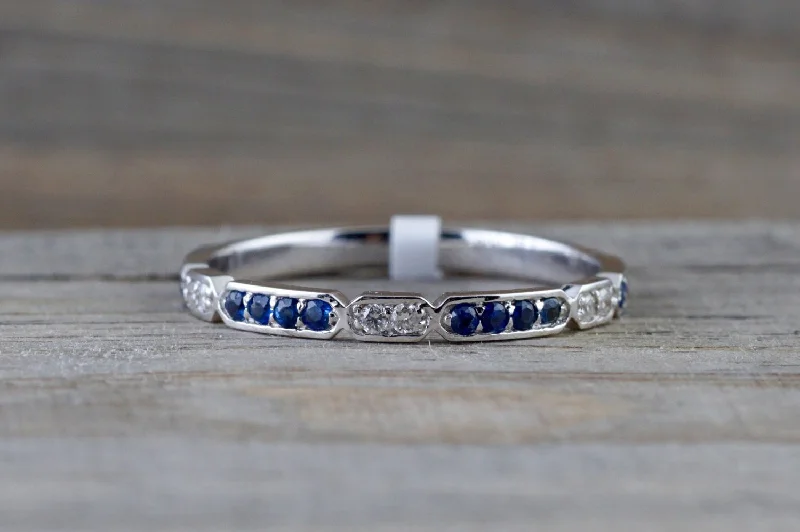 Men's cross - shaped rings for a religious statement14k White Gold Blue Sapphire And Diamond Pave Stackable Ring Men's cross - shaped rings for a religious statement14k White Gold Blue Sapphire And Diamond Pave Stackable Ring