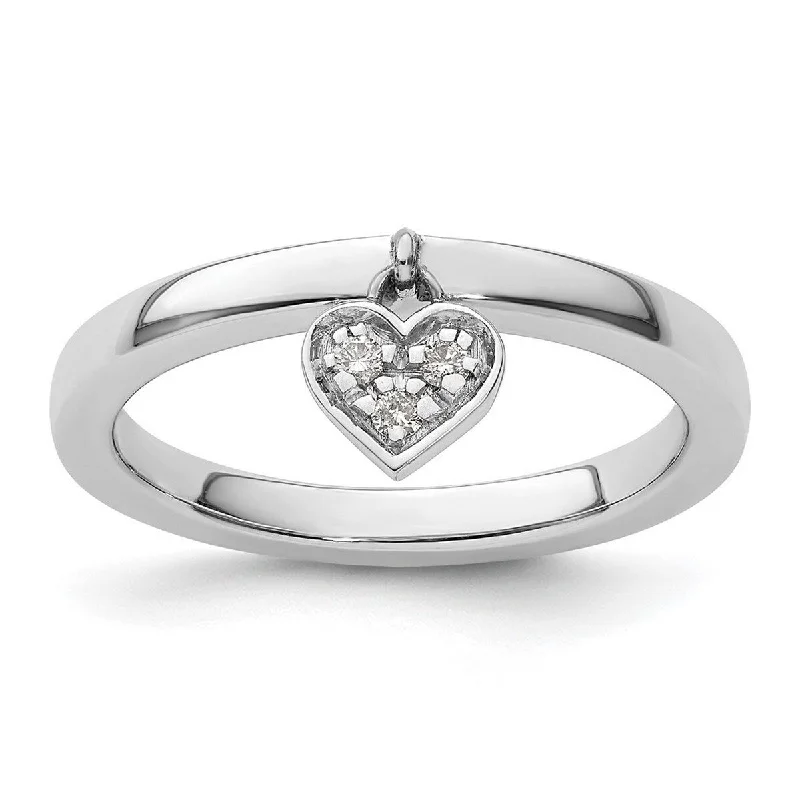 Curata 925 Sterling Silver Polished Prong set Stackable Expressions Dangle Love Heart Diamond Ring Curata 925 Sterling Silver Polished Prong set Stackable Expressions Dangle Love Heart Diamond Ring
