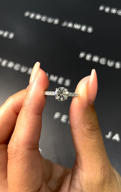 Emerald and diamond engagement ring in a vintage - inspired platinum band1 Carat Natural Diamond Band Engagement Ring - Round Diamond in 18k White Gold Setting Emerald and diamond engagement ring in a vintage - inspired platinum band1 Carat Natural Diamond Band Engagement Ring - Round Diamond in 18k White Gold Setting