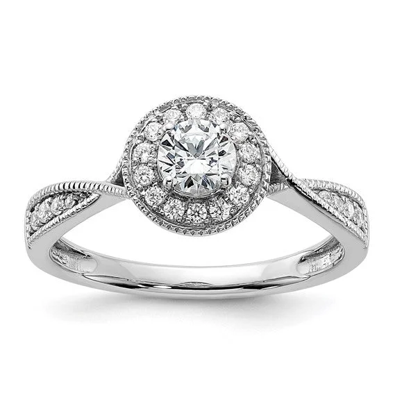 14k White Gold Lab Grown Diamond SI1/SI2, G H I, Halo Twist Engagement Ring