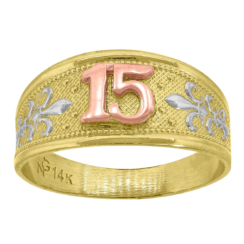 Geometric - Shaped Fashion Rings in Titanium with Iridescent InlaysKeene Jewelers 14kt Gold Womens Tri-color 15 Anos SZ7 Quinceanera Band Ring Geometric - Shaped Fashion Rings in Titanium with Iridescent InlaysKeene Jewelers 14kt Gold Womens Tri-color 15 Anos SZ7 Quinceanera Band Ring