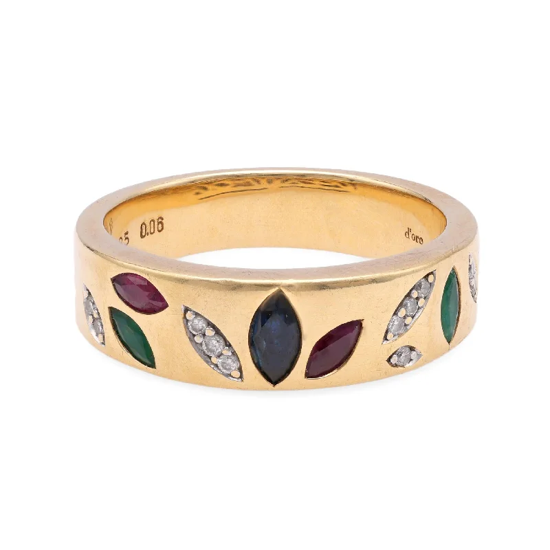 Marquise - cut diamond engagement ring with a split - shank band in platinumVintage Gemstone Diamond Gold Band