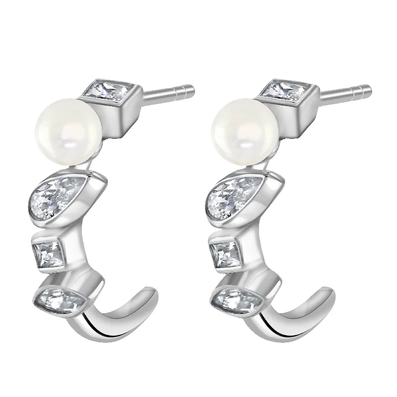 Hypoallergenic hoop earringsSilver Pearl Cubic Zirconia Drop Stud Earrings