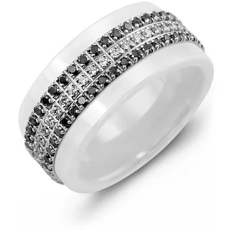 9mm White Ceramic 14K White Gold Ring 63 Diamonds tcw 0.63