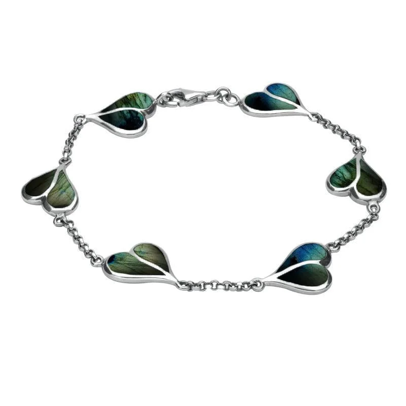 Sterling Silver Spectrolite Split Heart Bracelet