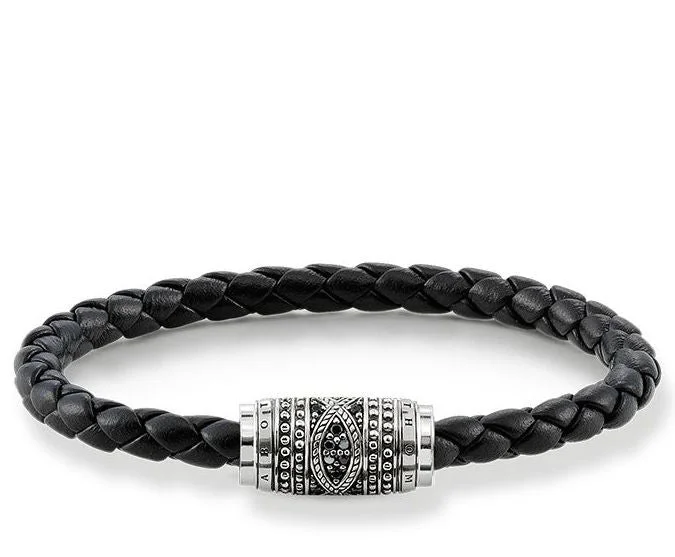 Thomas Sabo Rebel at Heart Sterling Sliver Black Leather Love Knot Bracelet