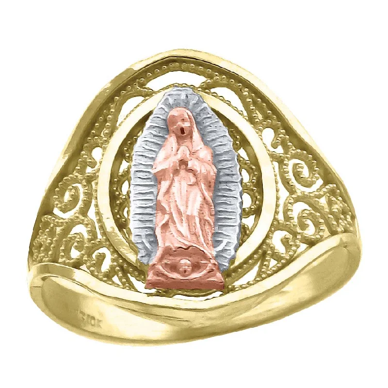 Bohemian - Style Fashion Rings with Turquoise and Silver Filigree for a Free - Spirited LookKeene Jewelers 10kt Tri-color Gold Womens Filigree Lady Of Guadalupe Religious Ring Bohemian - Style Fashion Rings with Turquoise and Silver Filigree for a Free - Spirited LookKeene Jewelers 10kt Tri-color Gold Womens Filigree Lady Of Guadalupe Religious Ring