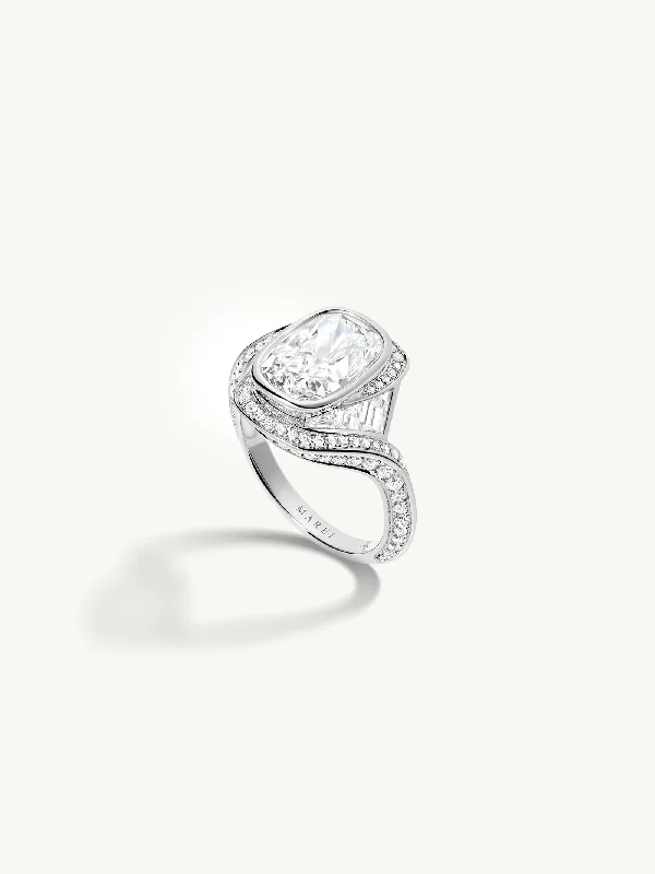 Magnetic Clasp Women's Rings for Easy Wearing and RemovalMaat Engagement Ring With Brilliant Cushion-Cut Diamond, Baguettes & Pavé-Set White Diamonds in Platinum Magnetic Clasp Women's Rings for Easy Wearing and RemovalMaat Engagement Ring With Brilliant Cushion-Cut Diamond, Baguettes & Pavé-Set White Diamonds in Platinum