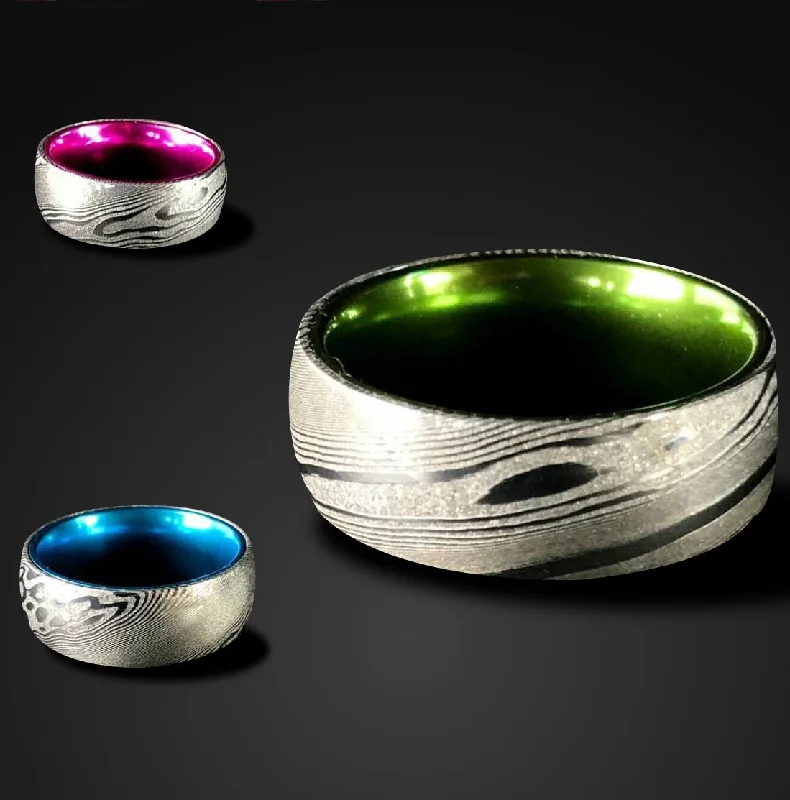 Men's rose - gold - plated rings for a trendy colorDamascus Steel Ring Mokume Gane Wedding Band 8mm Men's rose - gold - plated rings for a trendy colorDamascus Steel Ring Mokume Gane Wedding Band 8mm
