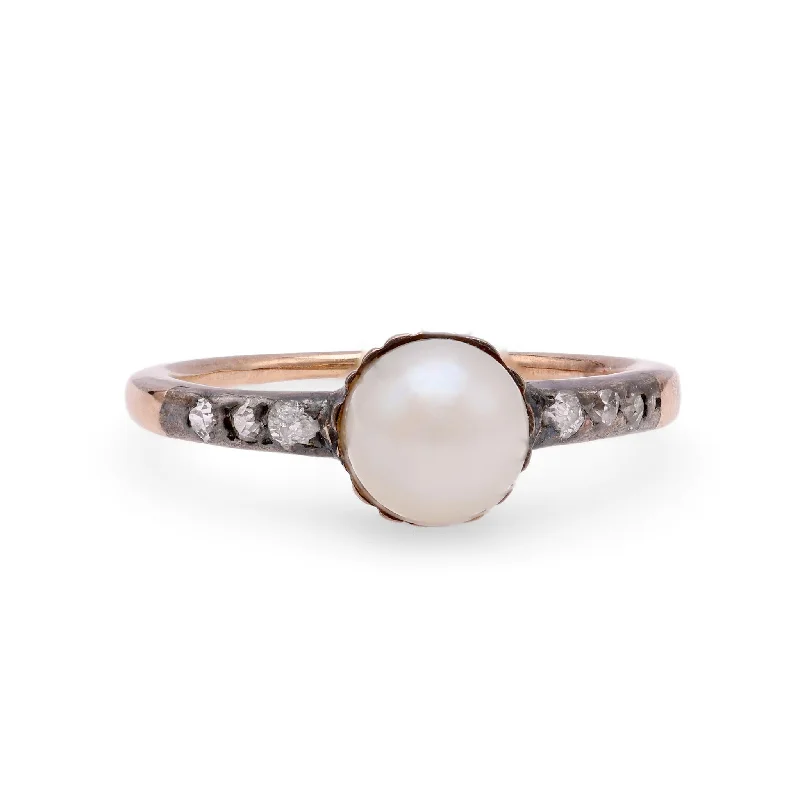 Heart - shaped diamond engagement ring with a hidden halo in 14K rose goldAntique Pearl Diamond Gold Engagement Ring