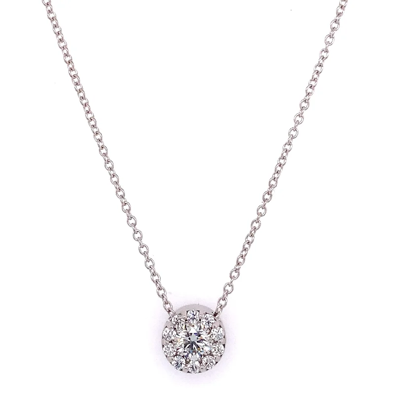 Halo diamond engagement ring in 18K white gold with a center oval - cut stoneHearts On Fire Diamond Fulfillment Pendant