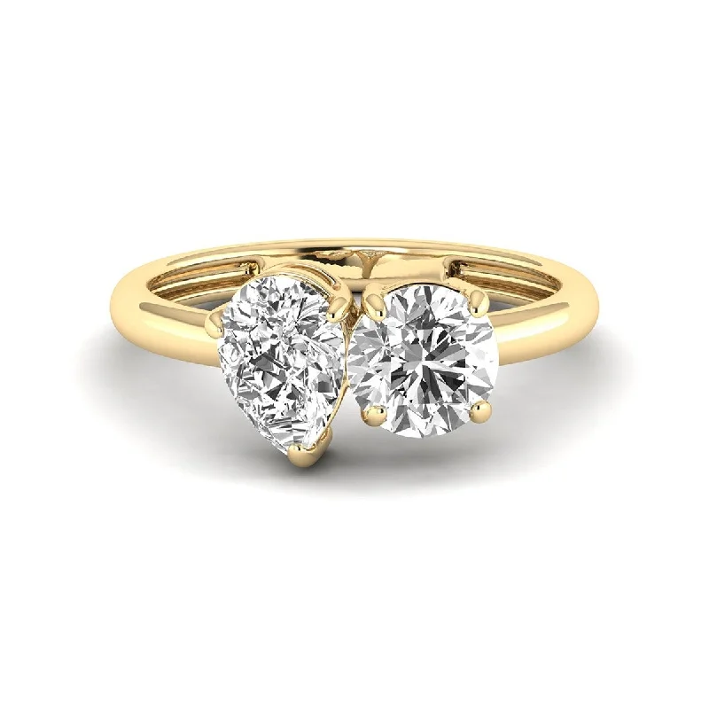 Marquee Almost 2.50 Carat TW Round And Pear Shape Lab Grown Diamond Ring in 14K Yellow Gold Marquee Almost 2.50 Carat TW Round And Pear Shape Lab Grown Diamond Ring in 14K Yellow Gold