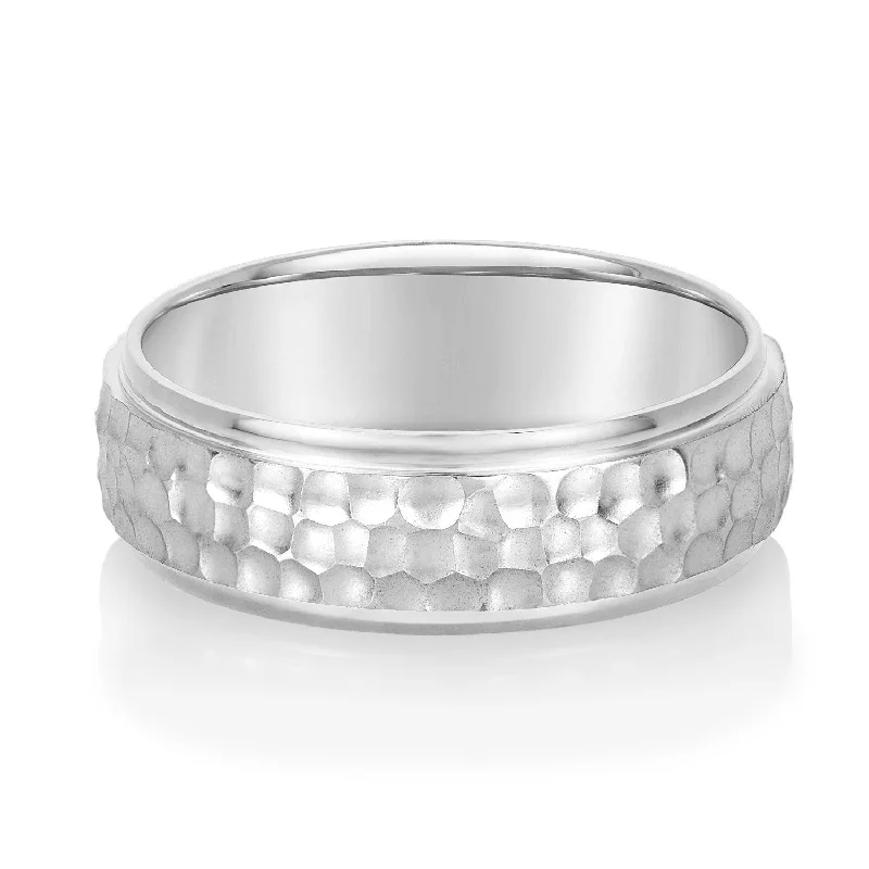 Men's emerald - encrusted rings for a rich green toneMen's Classic Hammered Step Edge Band Men's emerald - encrusted rings for a rich green toneMen's Classic Hammered Step Edge Band