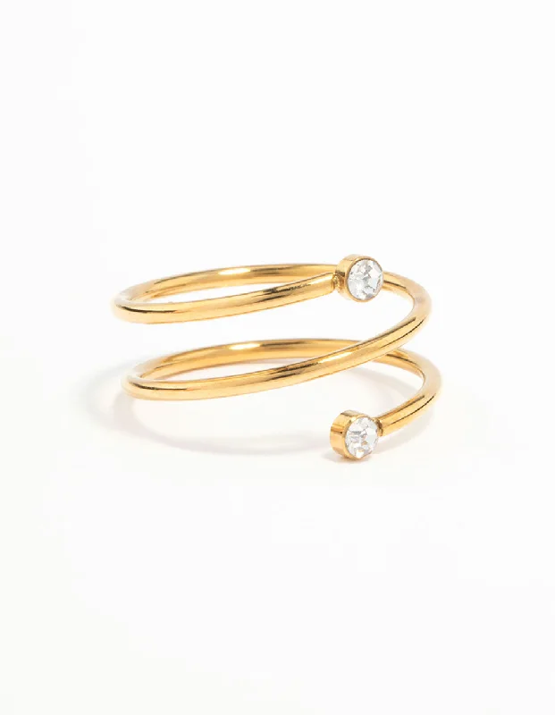 Adjustable Fashion Rings in Leather and Brass with a Tribal - Inspired DesignWaterproof Gold Plated Stainless Steel Diamante Coil Ring