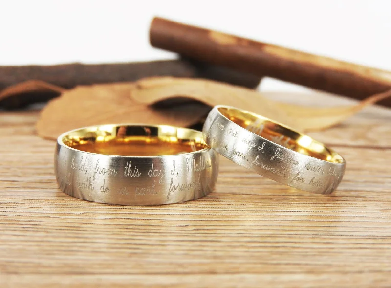Men's cross - shaped rings for a religious statementHandmade Your Marriage Vow & Signature Rings Wedding Rings, Two Tones Matching Wedding Bands, Titanium Couple Rings Set Men's cross - shaped rings for a religious statementHandmade Your Marriage Vow & Signature Rings Wedding Rings, Two Tones Matching Wedding Bands, Titanium Couple Rings Set