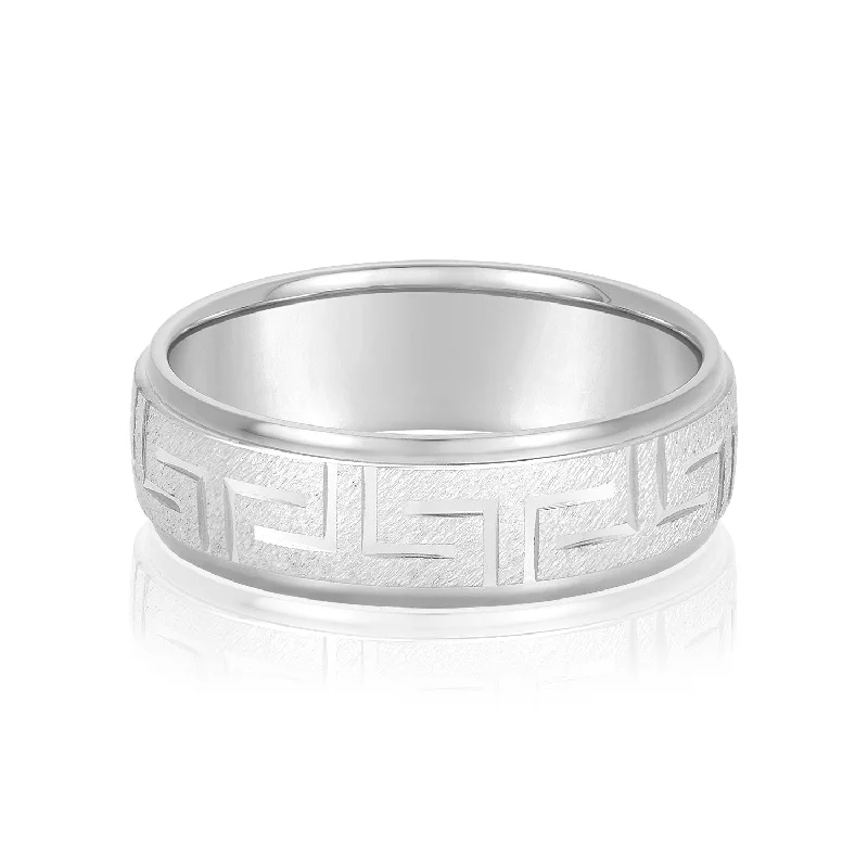 Men's two - tone rings combining silver and goldGreek Key Design Men's Wedding Band Men's two - tone rings combining silver and goldGreek Key Design Men's Wedding Band