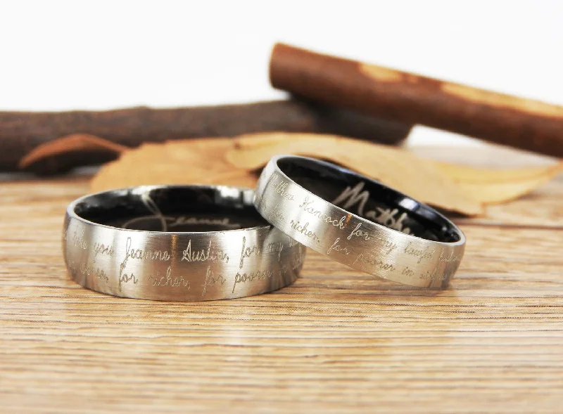 Men's infinity - symbol rings for a romantic meaningHandmade Your Marriage Vow & Signature Rings Wedding Rings, Two Tones Matching Wedding Bands, Titanium Couple Rings Set Men's infinity - symbol rings for a romantic meaningHandmade Your Marriage Vow & Signature Rings Wedding Rings, Two Tones Matching Wedding Bands, Titanium Couple Rings Set