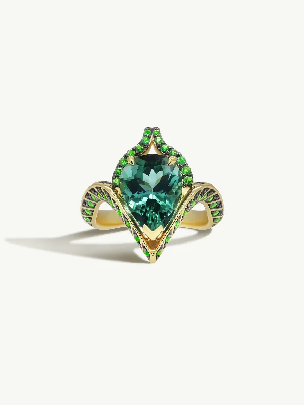 Vintage - Inspired Filigree - Design Women's Rings in Sterling SilverOceanna Ring With Mint Green Tourmaline & Brilliant-Cut Tsavorite Garnets In 18K Yellow Gold Vintage - Inspired Filigree - Design Women's Rings in Sterling SilverOceanna Ring With Mint Green Tourmaline & Brilliant-Cut Tsavorite Garnets In 18K Yellow Gold