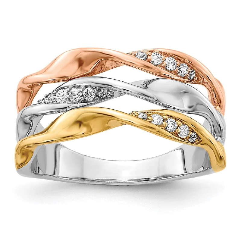 14k Tri-color Gold Diamond Fancy Triple Twist Ring