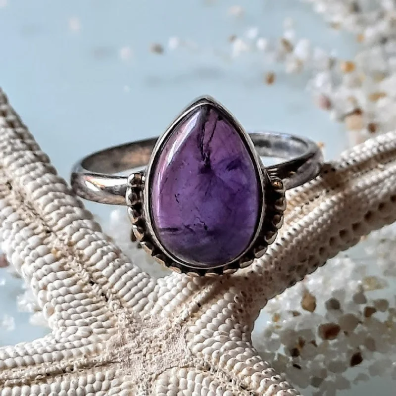 Engagement - Inspired Women's Rings with a Halo of Small DiamondsAMETHYST DROP - 925 SILVER RING Engagement - Inspired Women's Rings with a Halo of Small DiamondsAMETHYST DROP - 925 SILVER RING