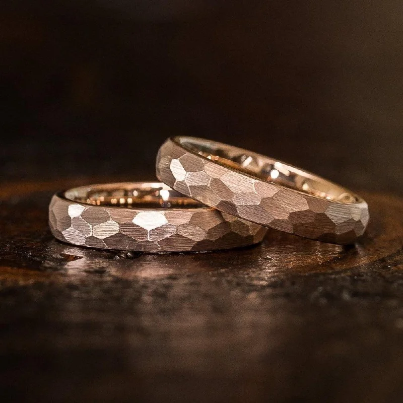 Enamel - Coated Women's Rings in Bright, Bold Colors"Zeus" Womens Hammered Tungsten Carbide Ring- Rose Gold Plate- 4mm Enamel - Coated Women's Rings in Bright, Bold Colors"Zeus" Womens Hammered Tungsten Carbide Ring- Rose Gold Plate- 4mm
