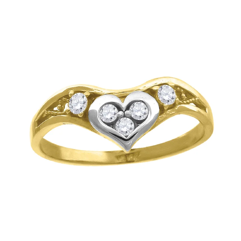 Fashion Rings with Initial Charms in Silver - Plated Metal for a Custom AccessoryKeene Jewelers 10kt Gold Womens Two-tone CZ Heart Band Ring Fashion Rings with Initial Charms in Silver - Plated Metal for a Custom AccessoryKeene Jewelers 10kt Gold Womens Two-tone CZ Heart Band Ring