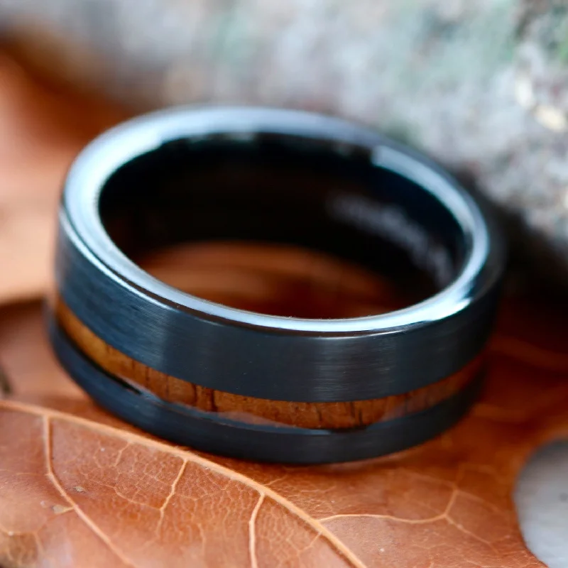 Men's meteorite - inlay rings for a cosmic touchBlack Tungsten Brown Koa Wood Ring - Unisex Engagement Wedding Band Men's meteorite - inlay rings for a cosmic touchBlack Tungsten Brown Koa Wood Ring - Unisex Engagement Wedding Band