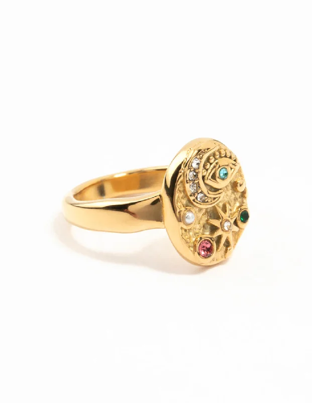 Magnetic Fashion Rings in Stainless Steel with a Modern, Interlocking DesignWaterproof Gold Plated Stainless Steel Celestial Cocktail Ring Magnetic Fashion Rings in Stainless Steel with a Modern, Interlocking DesignWaterproof Gold Plated Stainless Steel Celestial Cocktail Ring