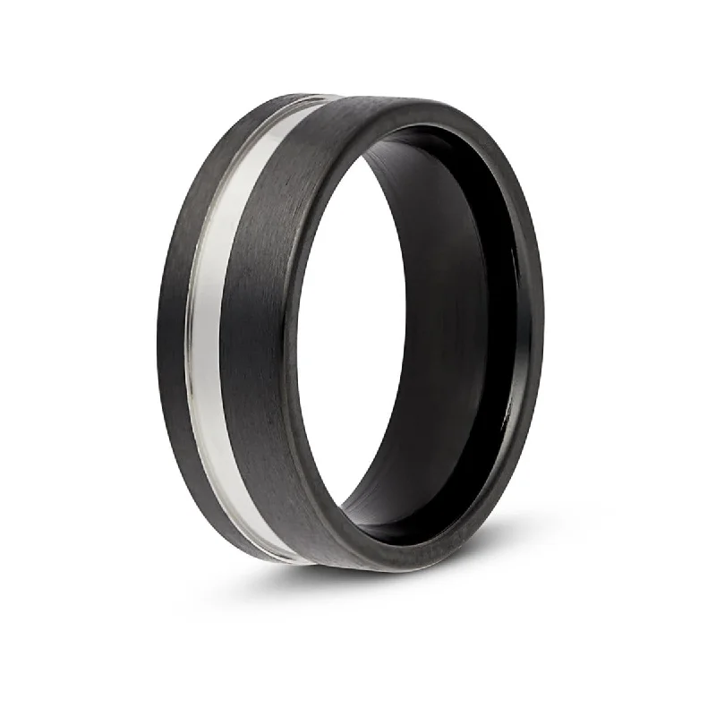 Men's multi - colored gemstone rings for a vibrant styleMen’s Silver Striped Black Titanium Ring Men's multi - colored gemstone rings for a vibrant styleMen’s Silver Striped Black Titanium Ring