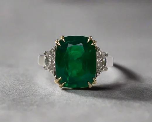 Elianna 3.95 Carats Cushion Cut Emerald Gemstone Ring in 18K White Gold By Mike Nekta NYC Elianna 3.95 Carats Cushion Cut Emerald Gemstone Ring in 18K White Gold By Mike Nekta NYC