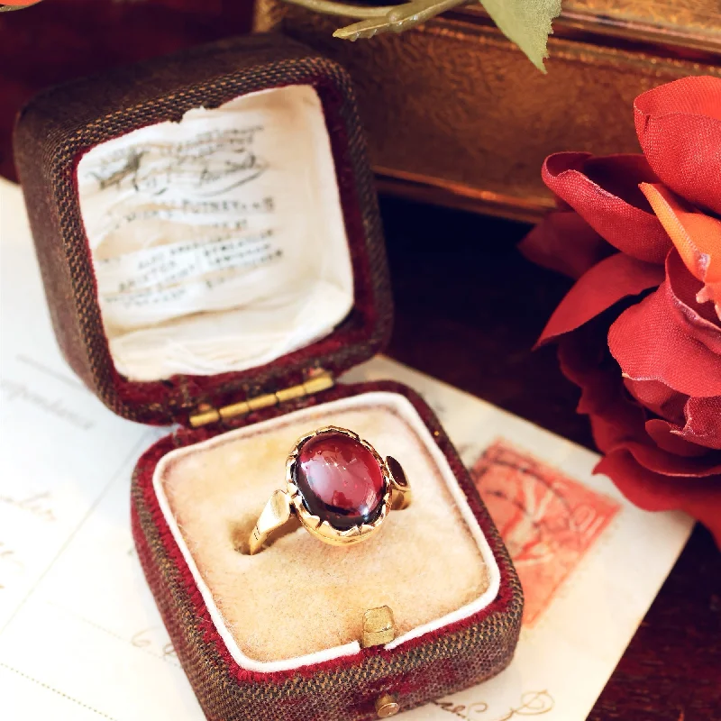 Women's Rings with Birthstones for a Personalized Touch`Antique 14ct Gold Cabochon Garnet Ring Women's Rings with Birthstones for a Personalized Touch`Antique 14ct Gold Cabochon Garnet Ring