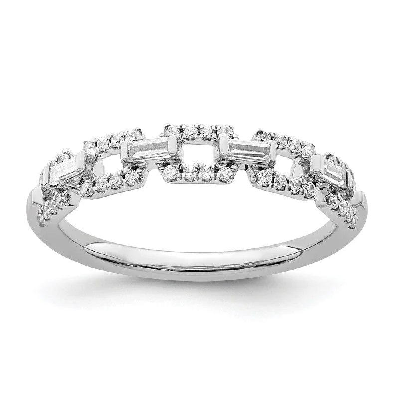 14k White Gold Polished Squares Diamond Ring