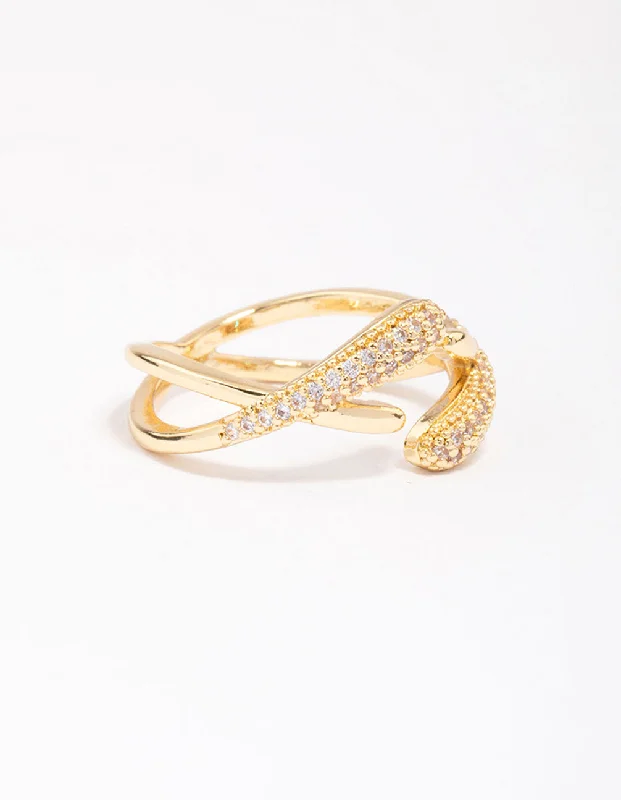 Bohemian - Style Fashion Rings with Turquoise and Silver Filigree for a Free - Spirited LookGold Plated Pave Interlaced Ring Bohemian - Style Fashion Rings with Turquoise and Silver Filigree for a Free - Spirited LookGold Plated Pave Interlaced Ring