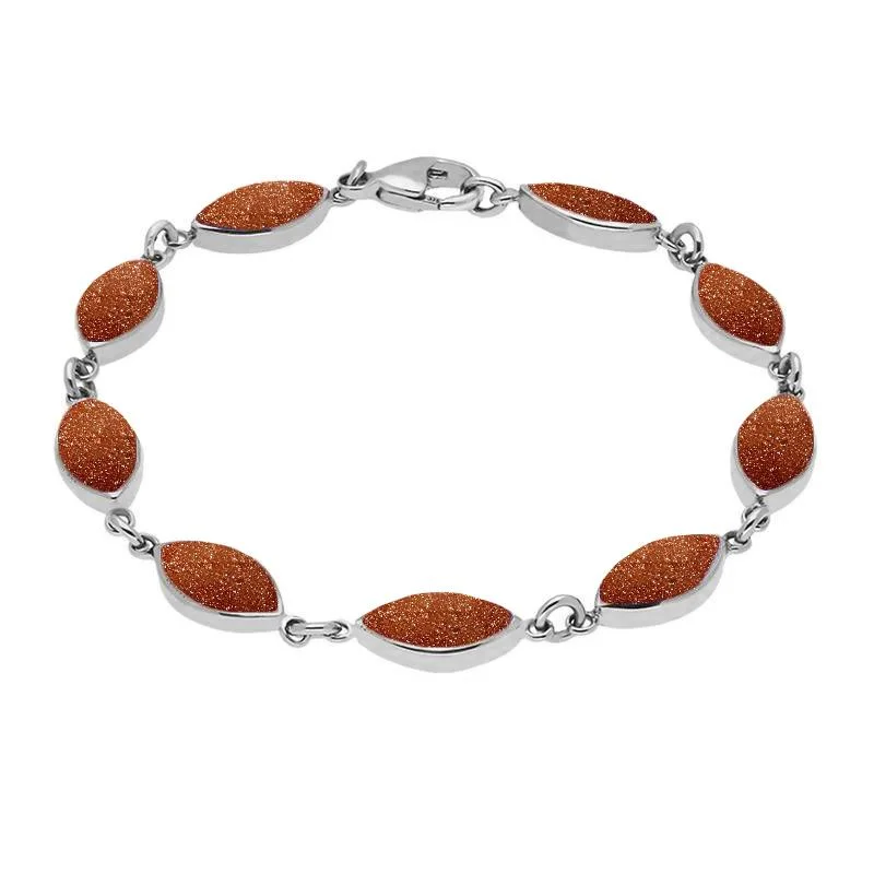Sterling Silver Brown Goldstone Marquise Bracelet