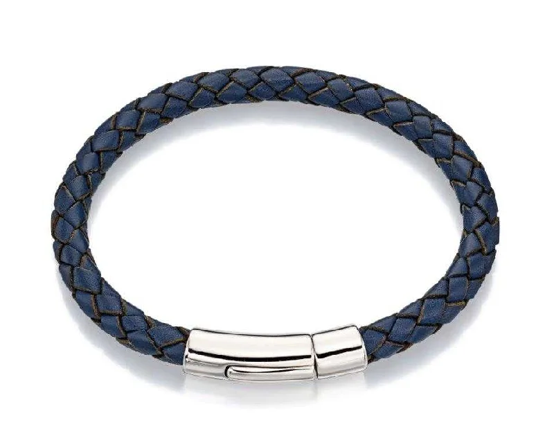 Little Star Hugo Sterling Silver Boys Navy Leather Bracelet