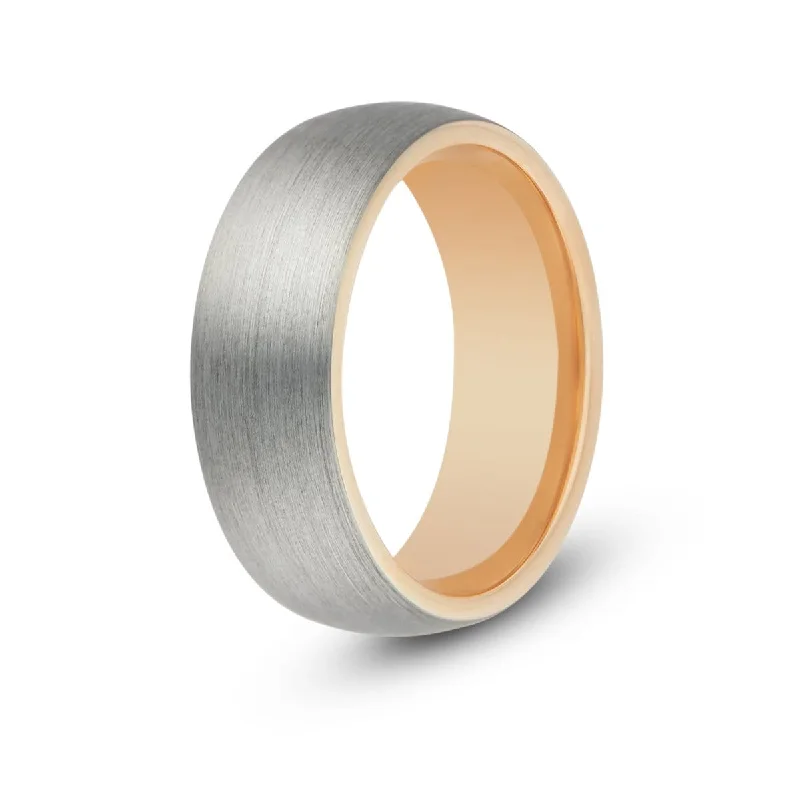 Men's Damascus - steel rings with a unique patternMen’s Rose Gold Inlay Tungsten Ring Men's Damascus - steel rings with a unique patternMen’s Rose Gold Inlay Tungsten Ring