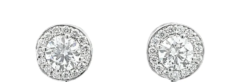 Oval - cut sapphire and diamond engagement ring in 18K white goldLAB GROWN ROUND DIAMONDS 1.90ctw HALO STYLE STUDS Oval - cut sapphire and diamond engagement ring in 18K white goldLAB GROWN ROUND DIAMONDS 1.90ctw HALO STYLE STUDS